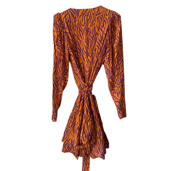 ROTATE Birger Christensen Zebra Print Wrap Mini Dress V Cut Tie Waist SZ 38 - Picture 7 of 8